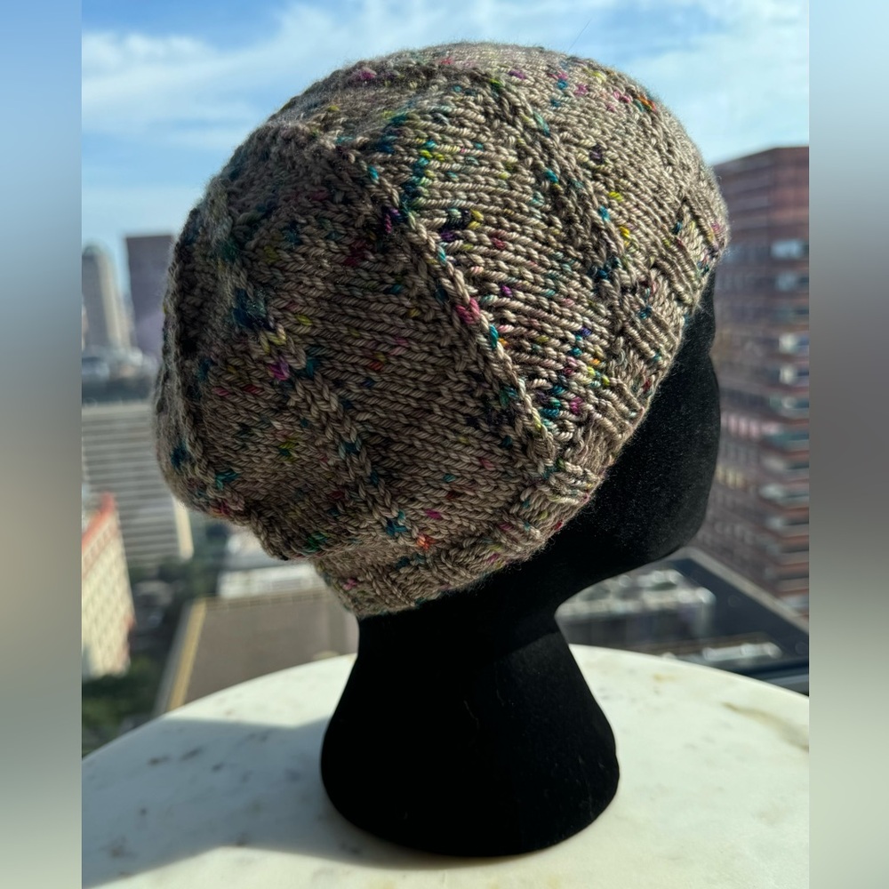 Handcrafted Knit Spiral Slouchy Hat - Grey Marled